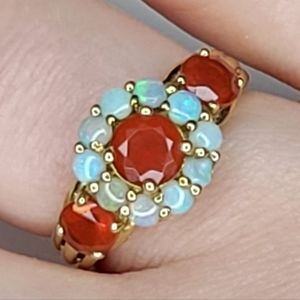 10K Yellow Gold, Fire Opals, and Australian Opal Flower Ring